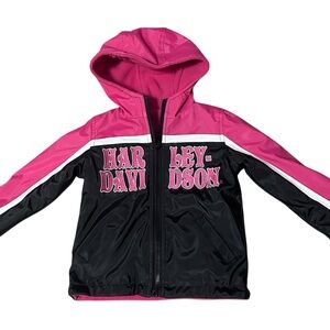 Harley-Davidson Little Girls' Reversible Fleece Jacket in pink, black, & white.